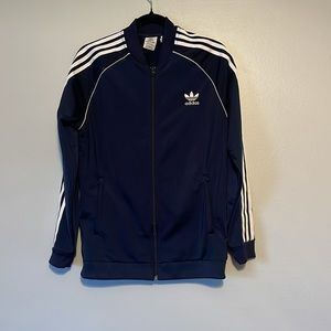 Gently used adidas youth sweater 15/16 xl youth dark blue white strips